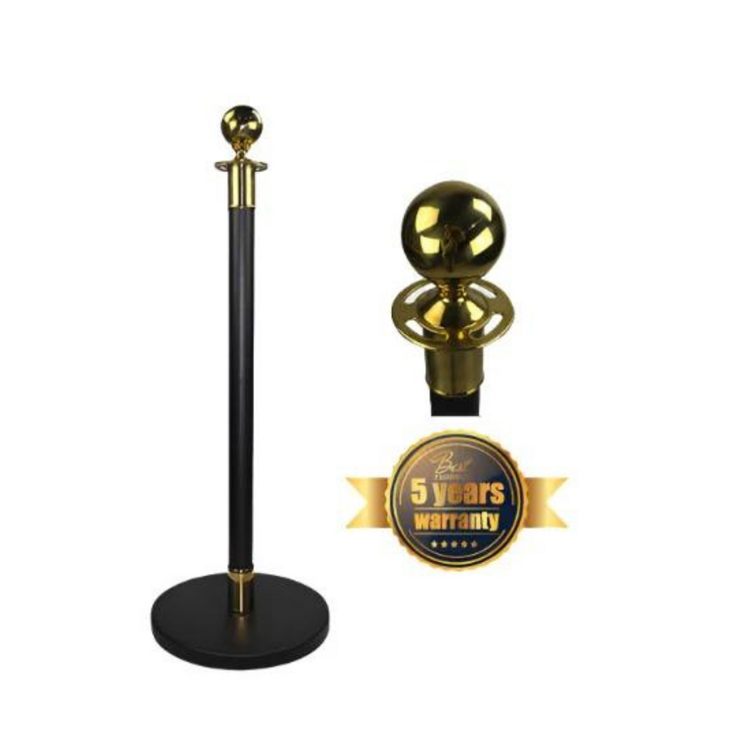 Ball Top Gold Rope Barrier Black Post